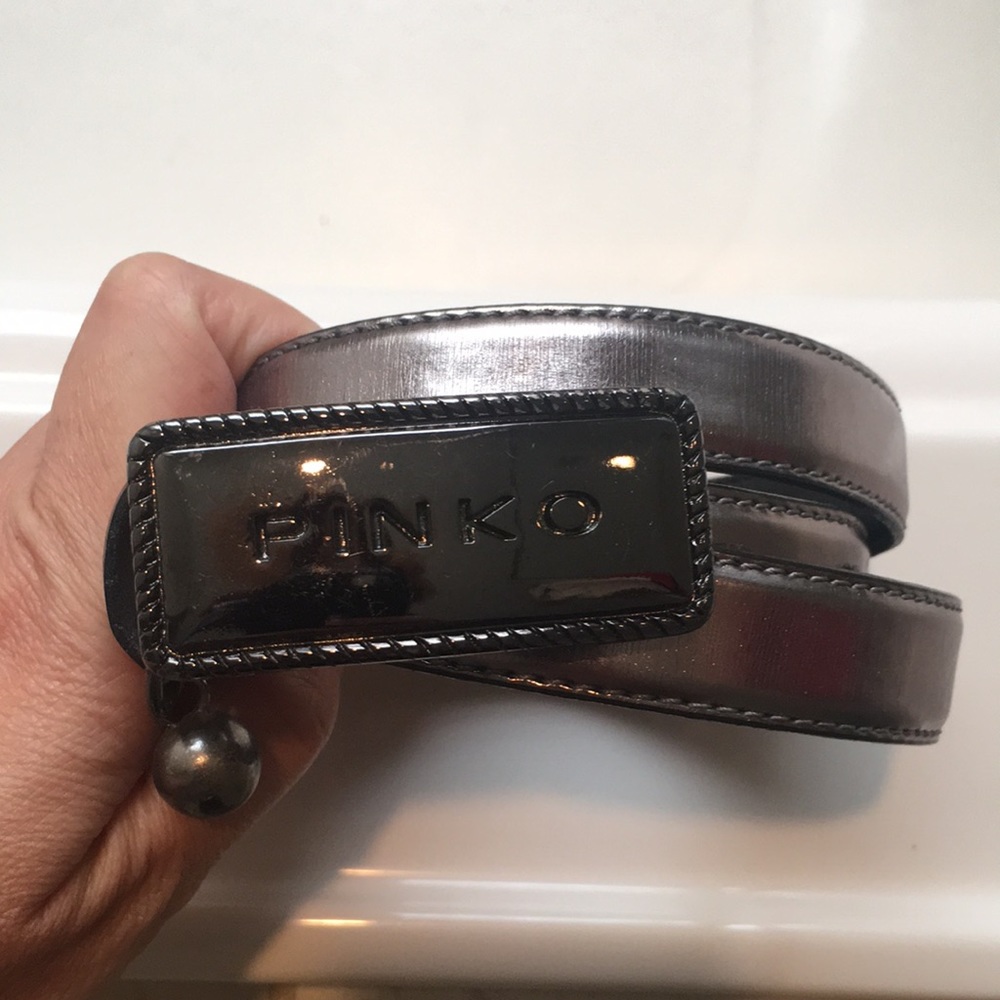 Pinko leather belt, dark metallic color
